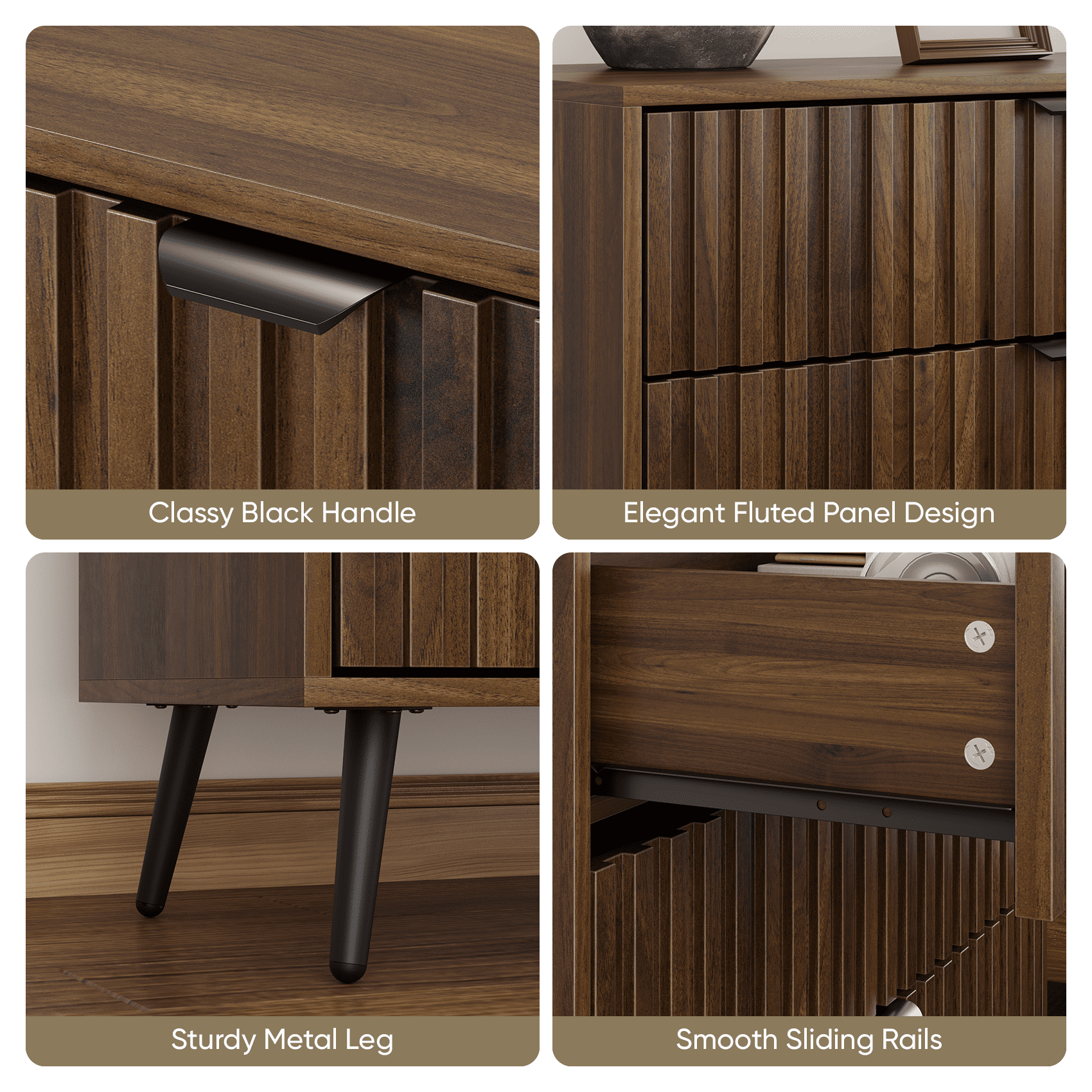 Algherohein Wood Dressers for Bedroom 3 Drawer,Chest of Drawers Walnut,Aldult