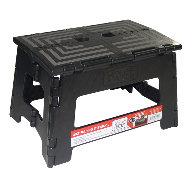 House 2 Home, Wide 9" One Step Plastic Folding Step Stool, Black