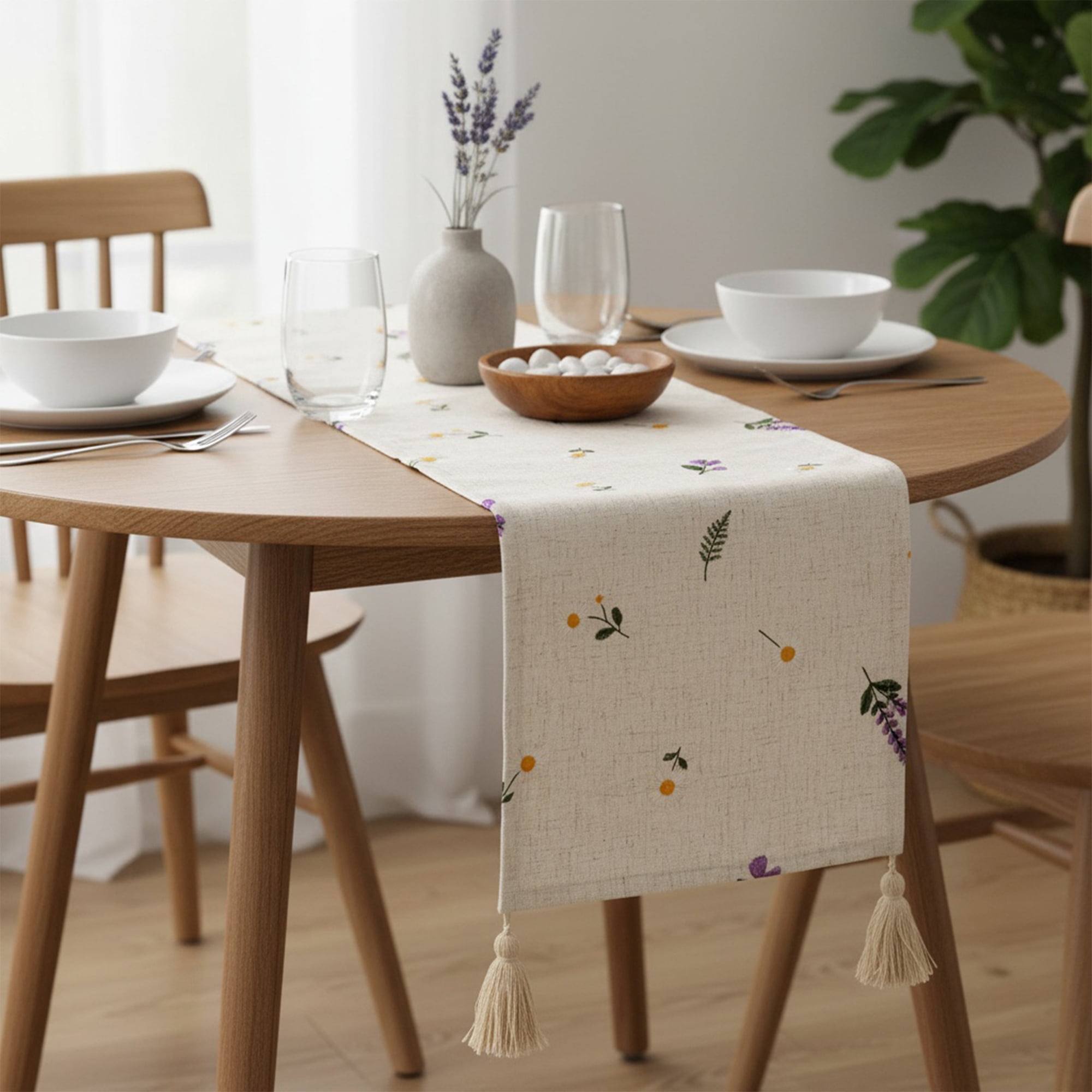Unique Bargains Table Runner for Kitchen Decor with Tassel Lavender 11.8x63in
