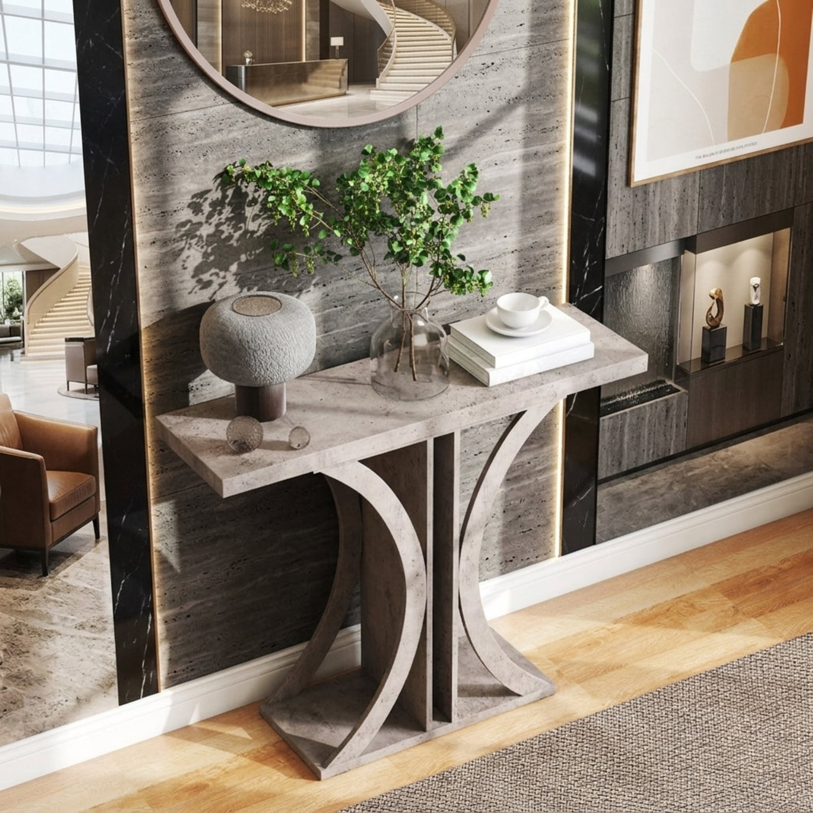 Furnibear 39.5 Inch Console Table Rectangular Entryway Table with Geometric Frame for Living Room Hallway Sofa Small Space, Gray