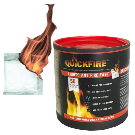 QuickFire - FireStarters Voted #1 Camping & Charcoal BBQ Fire Starter. Burns up to 10 Min at over 750° - 100% Waterproof, Odorless And Non-Toxic - 50 (Best Charcoal Fire Starter)