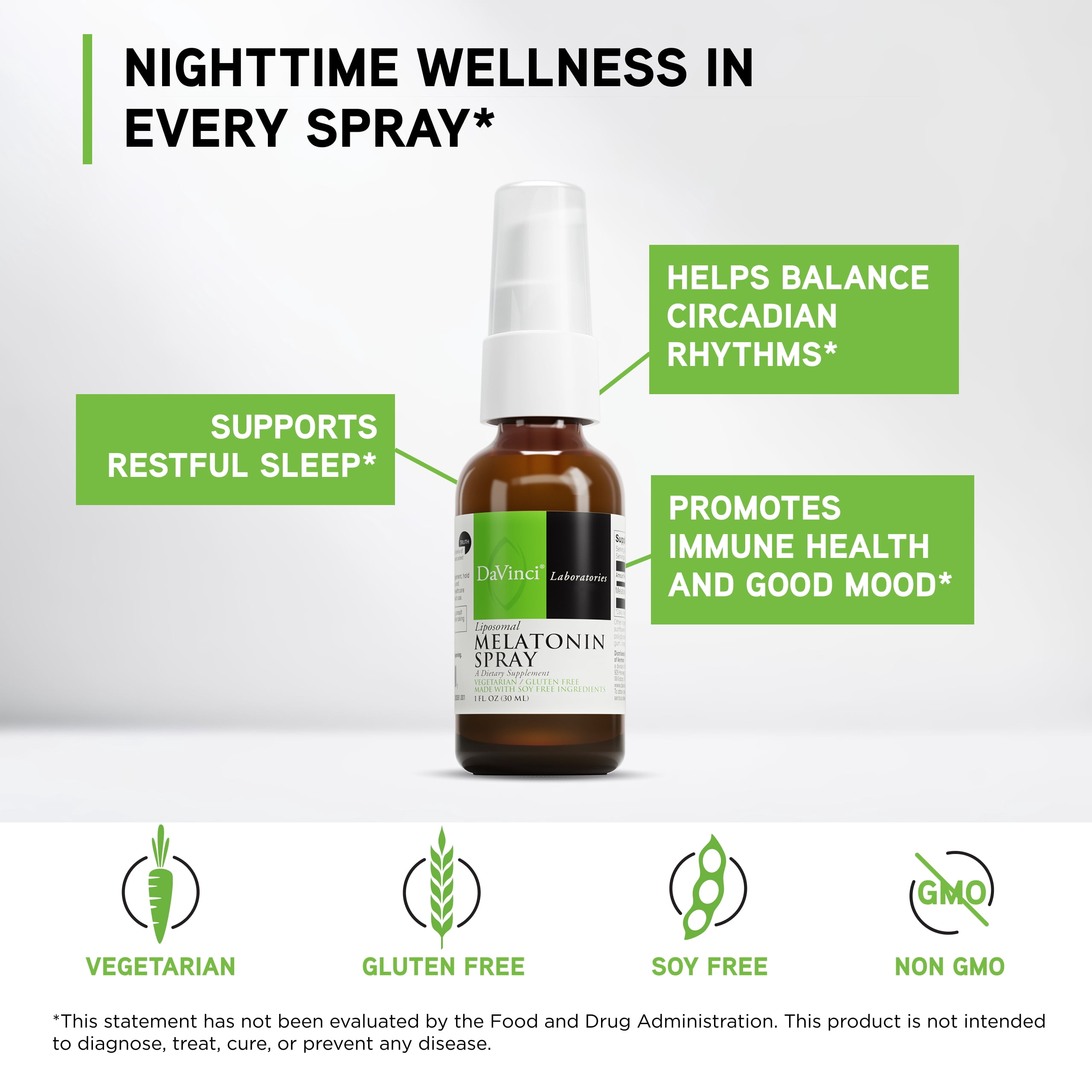 DaVinci Labs Liposomal Melatonin Spray - Support Sleep & Immune System* - 75 Servings - 30 ml