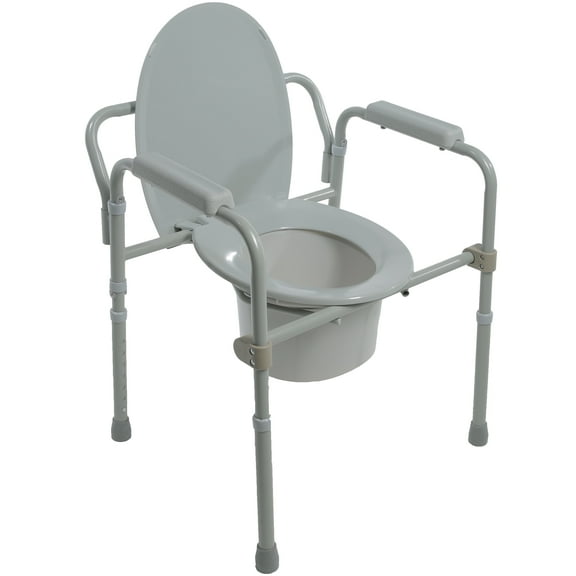 PCP Folding Coated Adjustable Steel Commode, Grey,