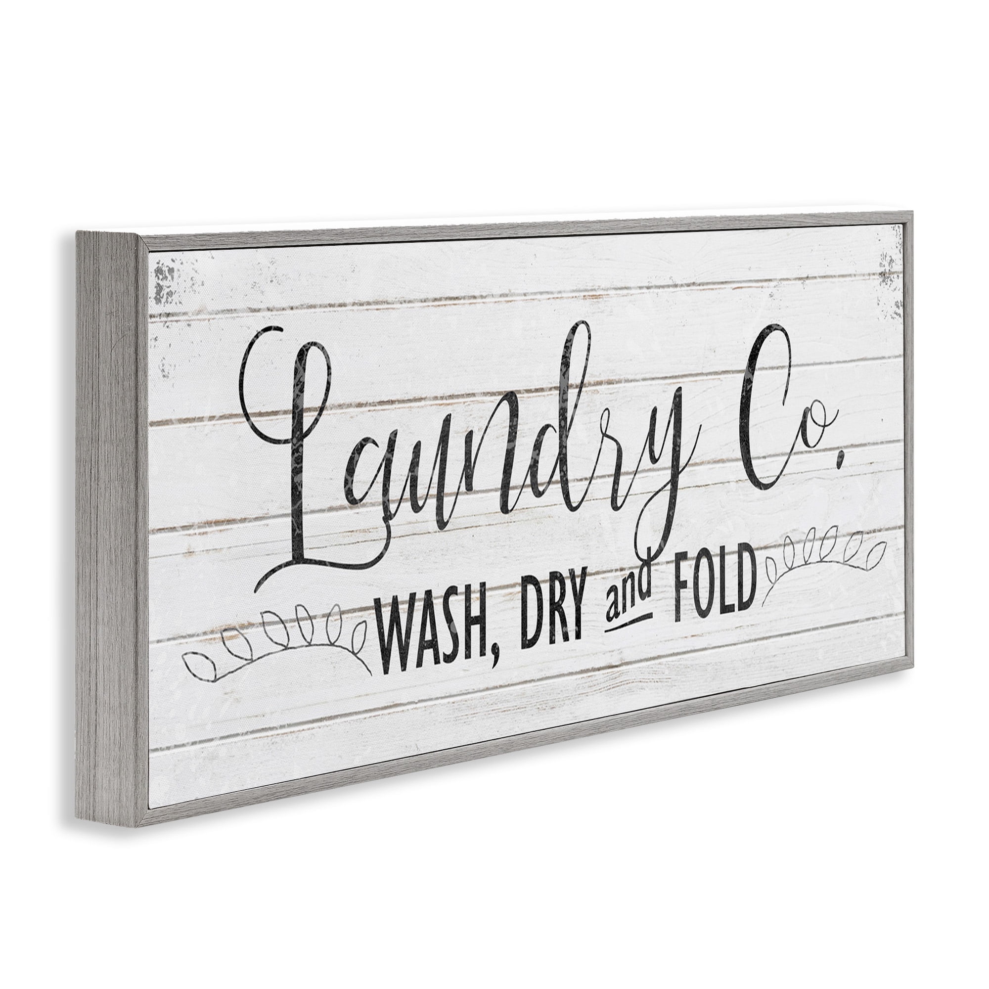 Stupell Industries Laundry Wash Dry & Fold Typography Painting Gray Framed Art Print Wall Art, 24 x 10