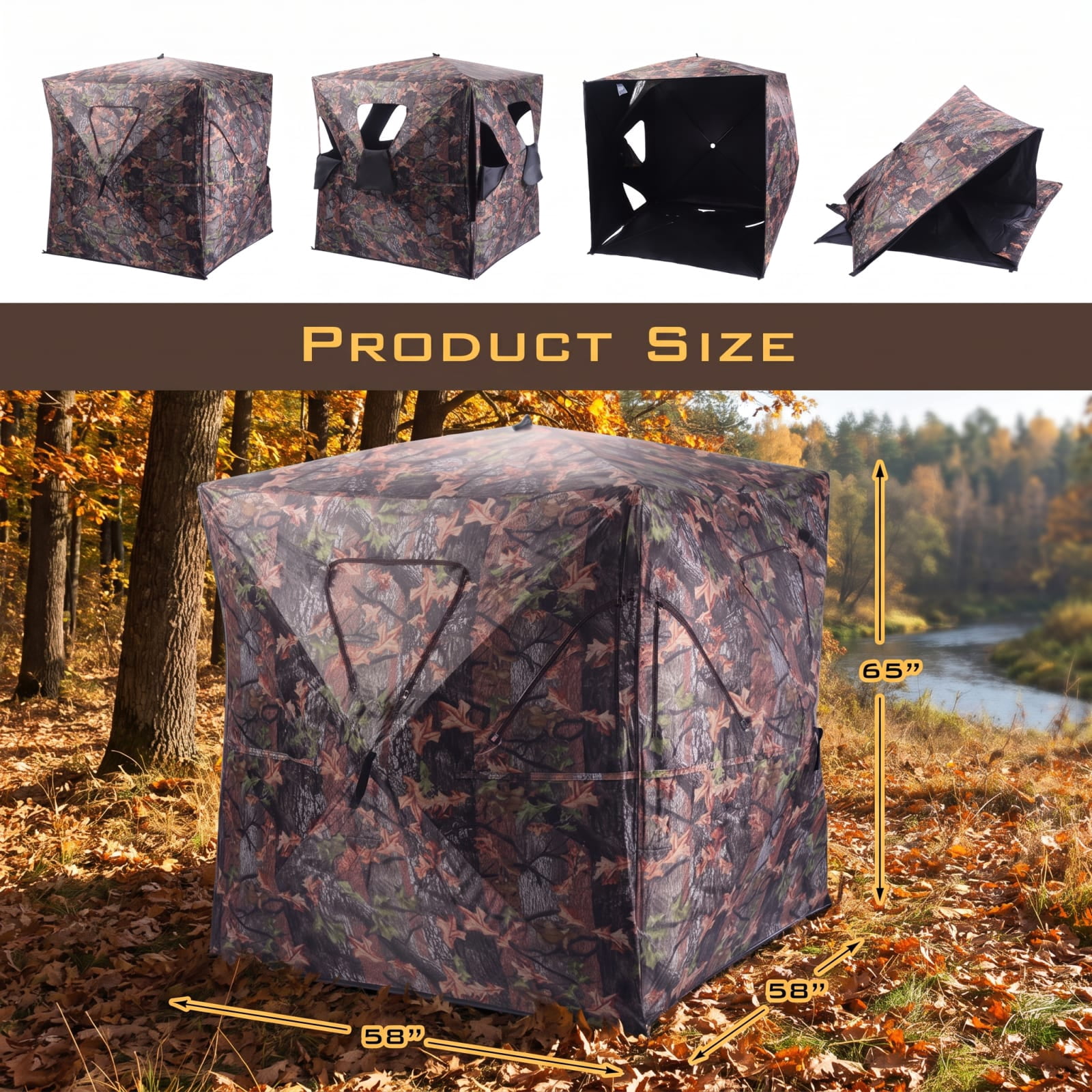 Vebreda Pop Up Ground Hunting Blind a Portable Deer Blind with Shoot Through Camo Mesh Windows and 360 Degree View for 2 to 3 People, Camo