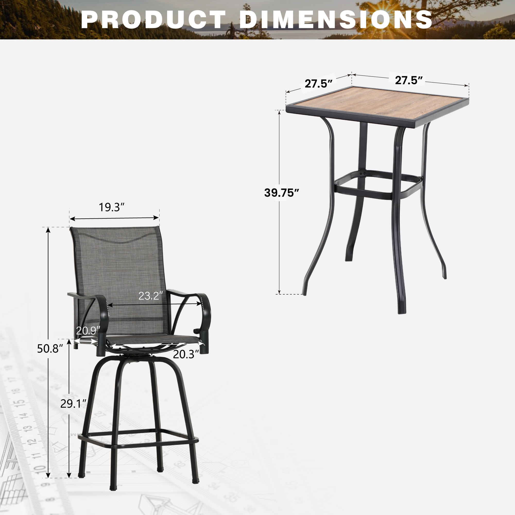 Summit Living 3-Piece Outdoor Swivel Bar Stool Bistro Set