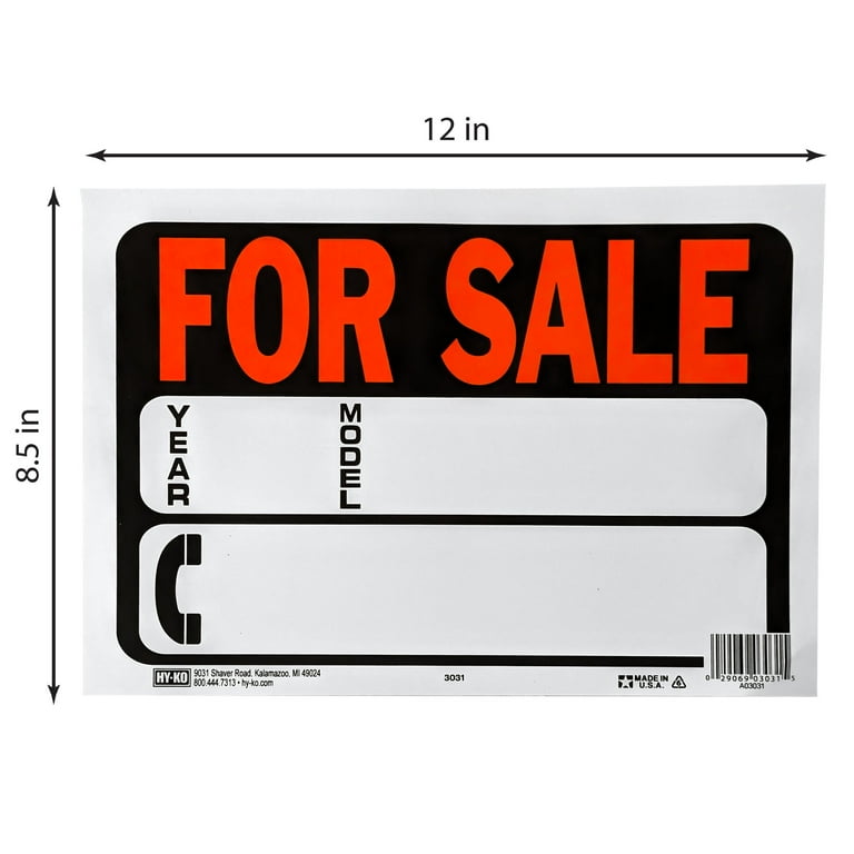 Hy Ko Products 3031 9 x 12 in. Auto For Sale Sign - Walmart.com hy-ko-products-3031-9-x-12-in-auto-for-sale-sign-walmart-com