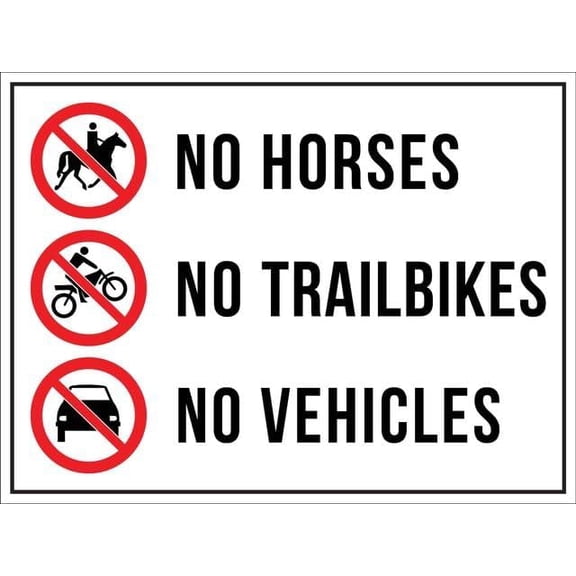 No Horses No Trailbikes No Vehicles 8"x12" Aluminum Tin Sign - Safety Warning Alert for Indoor & Outdoor Use