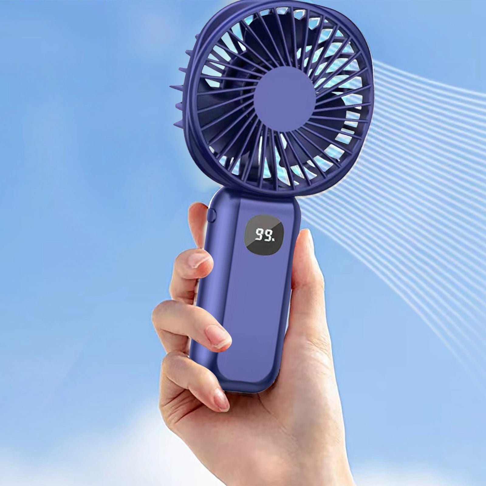 Mini Ventilateur Portable Rechargeable, 4 Vitesses, Batterie 2000mAh, Affichage Numérique, Pliable, avec Veilleuse et Fonction Power Bank