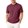 thumbnail image 2 of Ribbed Mock Neck Short Sleeve Knit Top for Men Slim Fit Wrinkle Resistant Fine Knit Jersey for Coffee Shop Park Family Trip Outfits Wine XXL, 2 of 4