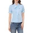 thumbnail image 1 of CAMISA DE BOTONES DE ALGODÓN CON CUELLO ATADO Y BORDADO ELEGANTE PARA MUJERES INSPIRADORAS M AZUL CLARO, 1 of 7
