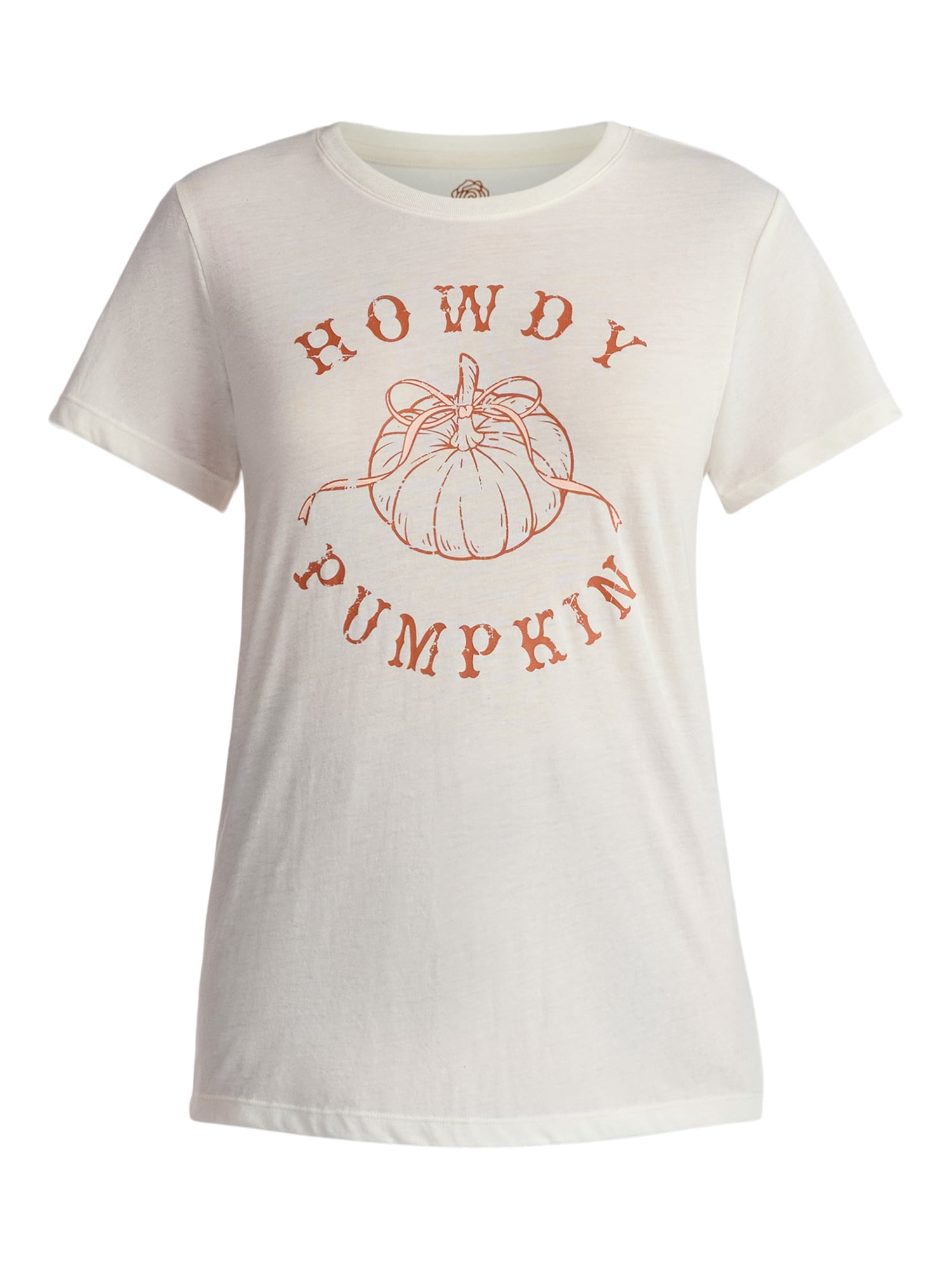 Positivitees Women's Howdy Pumpkin Graphic Seasonal Fall Tee, Sizes S-XXXL