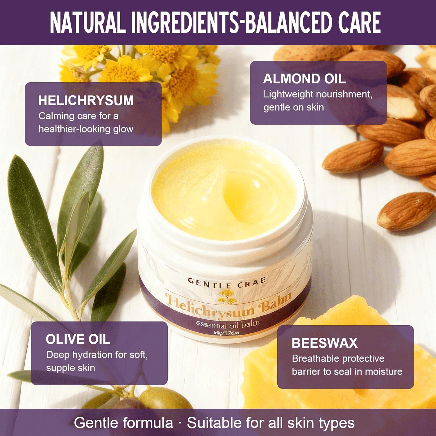 Helichrysum Balm,Moisturizing Helichrysum Essential Oil Balm, Beeswax & Almond Oil, Multipurpose Salve for All Skin Types Makeup Organizers, Household Daily Necessities 1.76oz