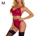 thumbnail image 1 of Conjunto de ropa interior sexy Sujetador de encaje floral Panty Ropa de dormir para mujer Regalo, Rojo vino, M sidaley XX000056-04, 1 of 7
