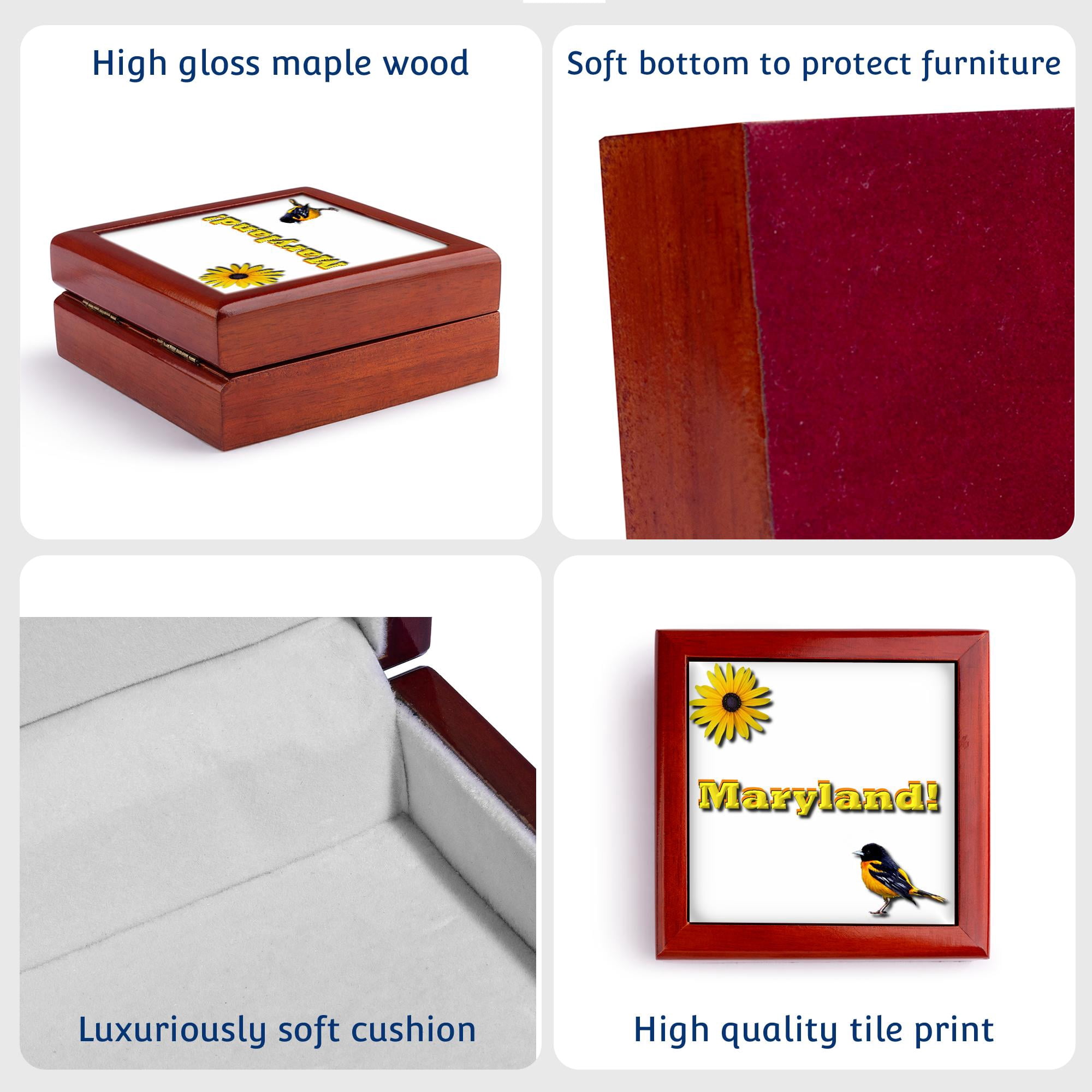 3dRose, Maryland, Jewelry Box 5.5x5.5 inch with 4 inch tile