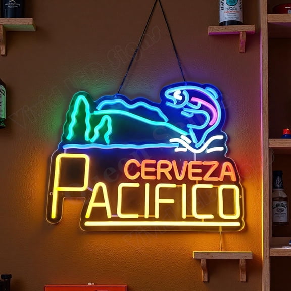 Queen Sense 16"x12" Cerveza Pacificos Fishing LED Neon Sign for Wall Decor Dimmable USB Powered LED Light W116CPFV2-5VLED