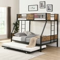 thumbnail image 3 of Jopath Bunk Bed Twin over Full with Trundle, Bunk Bed Frame with 2 Side Ladder and Guardrails Metal Bunk Bed for Teens Adults Black & Brown, 3 of 9