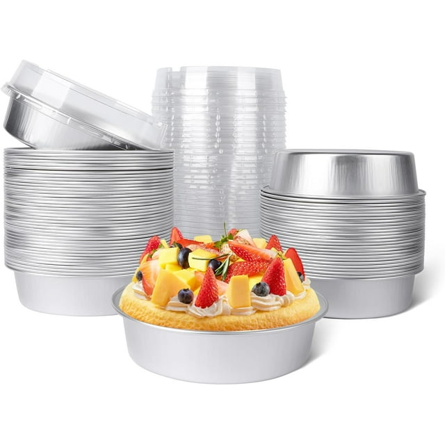 Mini Ramekins with Lids oz Disposable Aluminum Foil Cake Baking Tins Pans Creme Brulee Tart Pie Tins Silver Small Individual Round Containers Oven for Baking