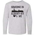 thumbnail image 3 of Inktastic Albany New York Skyline Someone Loves Me Long Sleeve Youth T-Shirt, 3 of 5