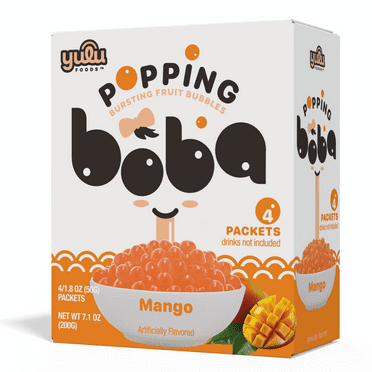 Yulu Popping Boba Pearls - Mango 4 Pack - Net Wt 7.1 oz. (200g)