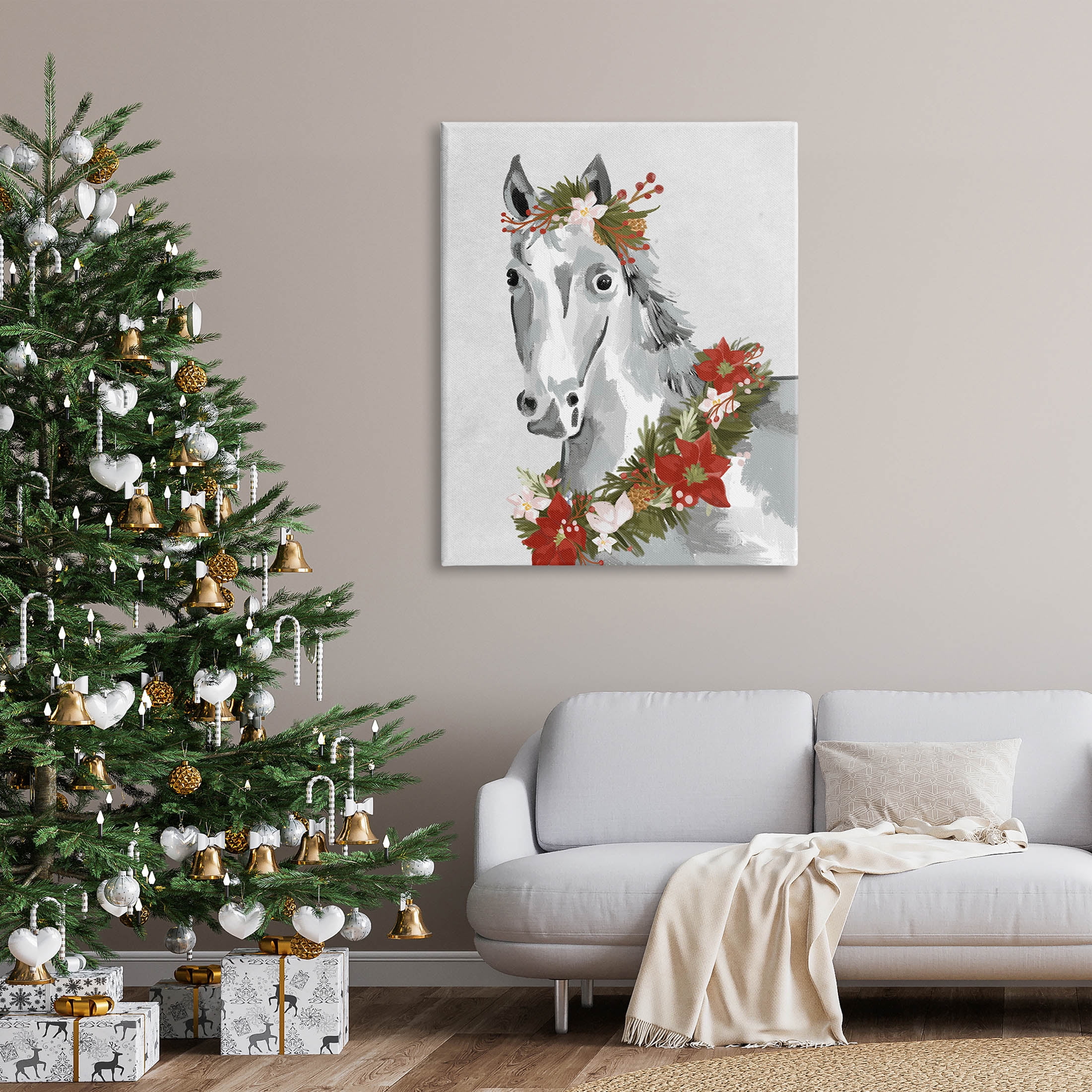 Stupell Industries Festive Holiday Horse Holly Wreath Graphic Art Gallery Wrapped Canvas Print Wall Art, Design by Laura Konyndyk