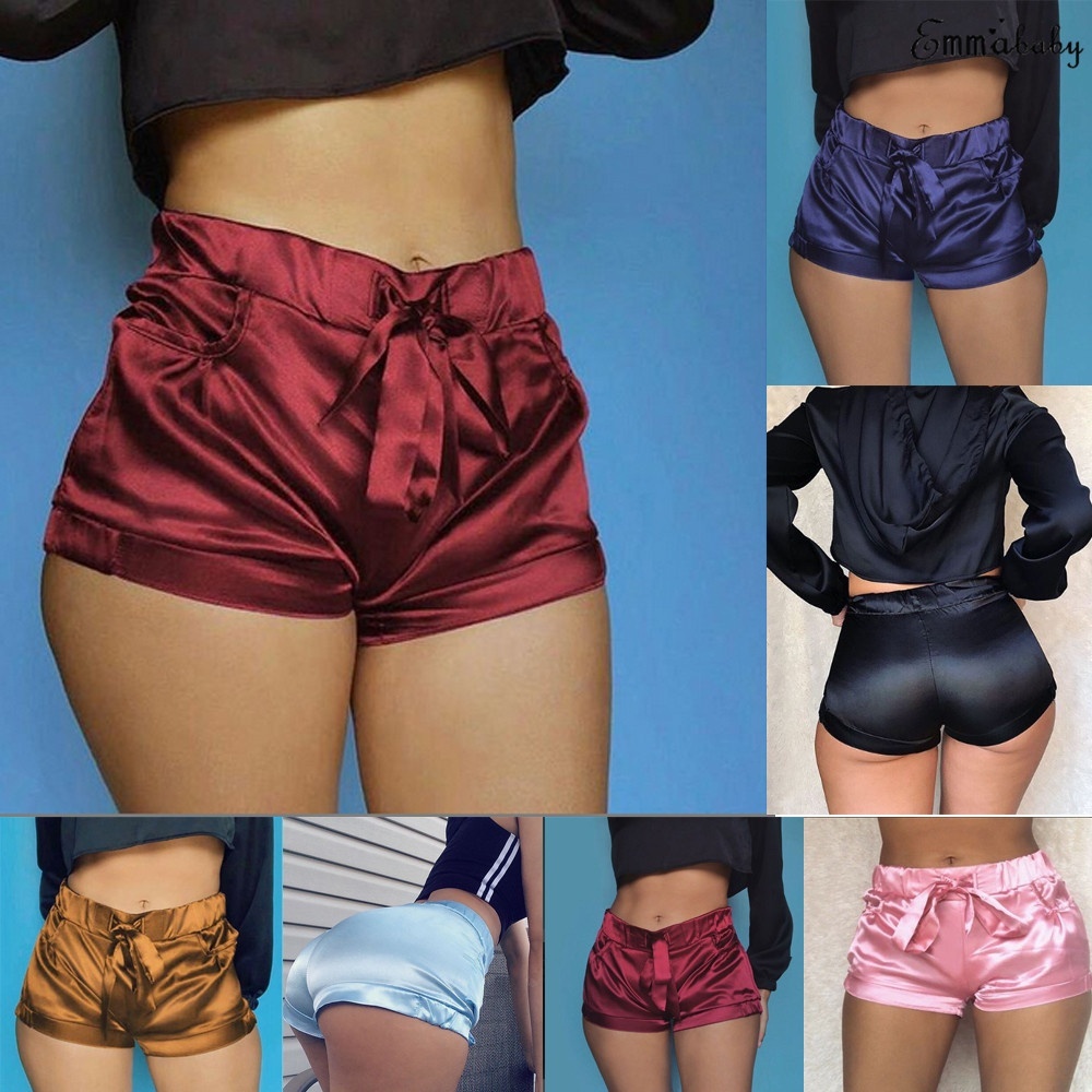 high waist satin shorts