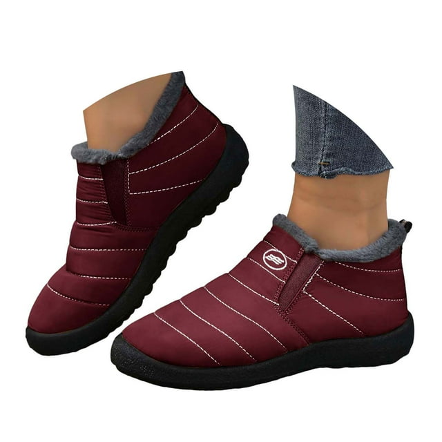Leozcaa Bottes d'Hiver pour Femmes avec Doublure Chaude Confortable, Bottillons à la Cheville pour l'Extérieur, à Enfiler, Imperméables, Bottes Courtes