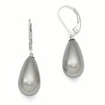 thumbnail image 1 of 925 Sterling Silver 10x18mm Teardrop Grey Simulated Shell Pearl Leverback Dangle Earrings Drop Natural Stone, 1 of 6