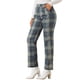 thumbnail image 4 of Pantalones largos rectos de cintura elástica con botones y cremallera de cuadros para mujer INSPIRE CHIC XL gris azul, 4 of 6