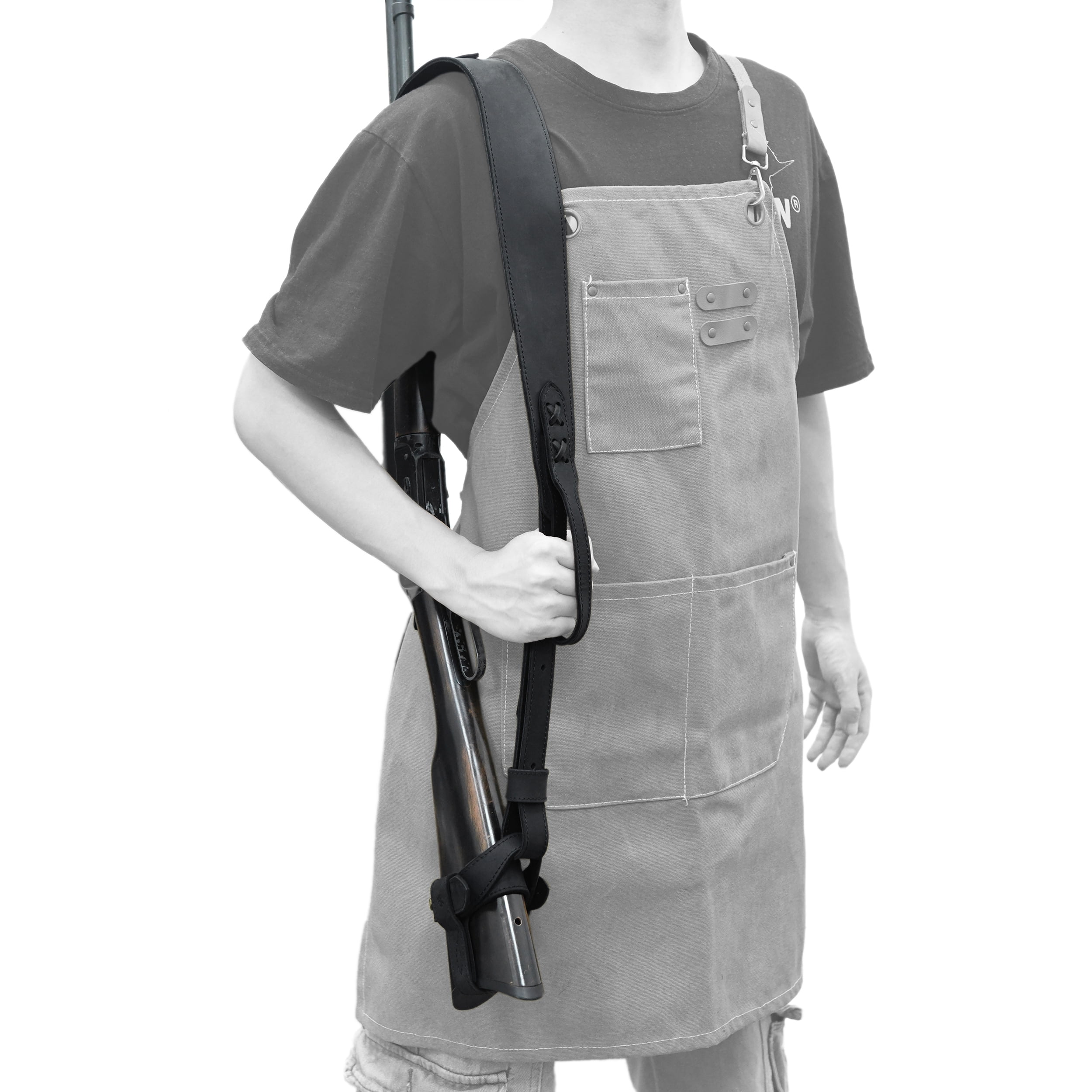 1 Suit Full Leather Rifle No Drill Harnessed Buttstock Holder Cover , Barrel Mount with Leather Gun  Sling