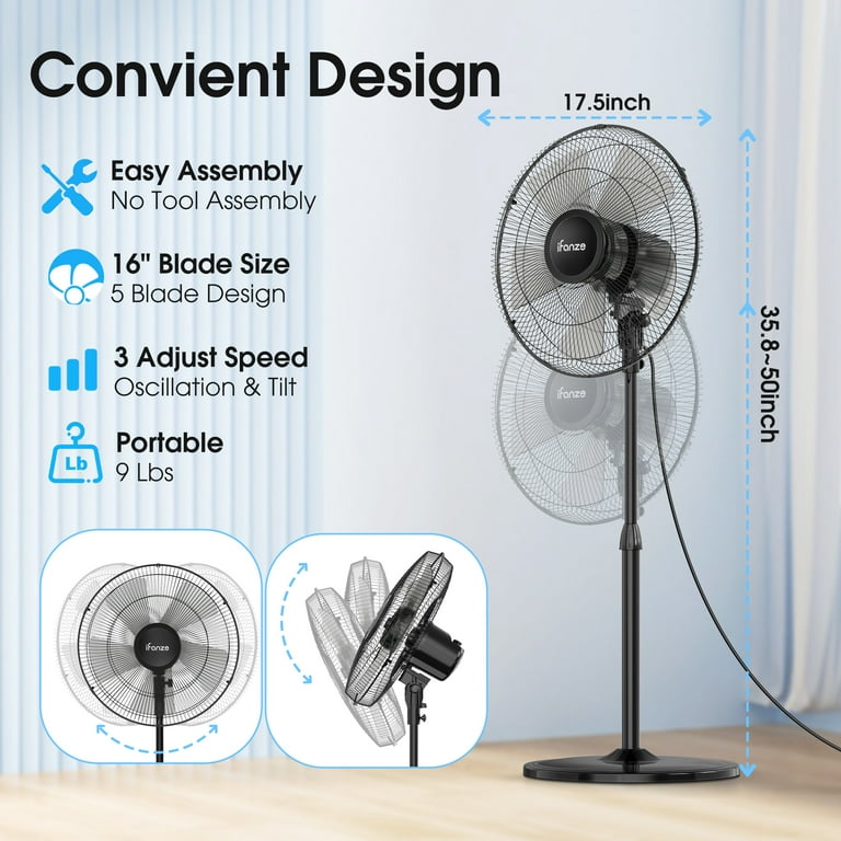 9 Inch Portable factory Oscillating Pedestal Floor Fan with Adjustable Heights and Speed