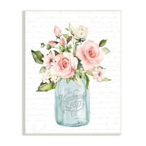 Stupell Industries Pink Rose Blooms Country Vase Patterned Script Graphic Art Unframed Art Print Wall Art, Design by Lettered and Lined