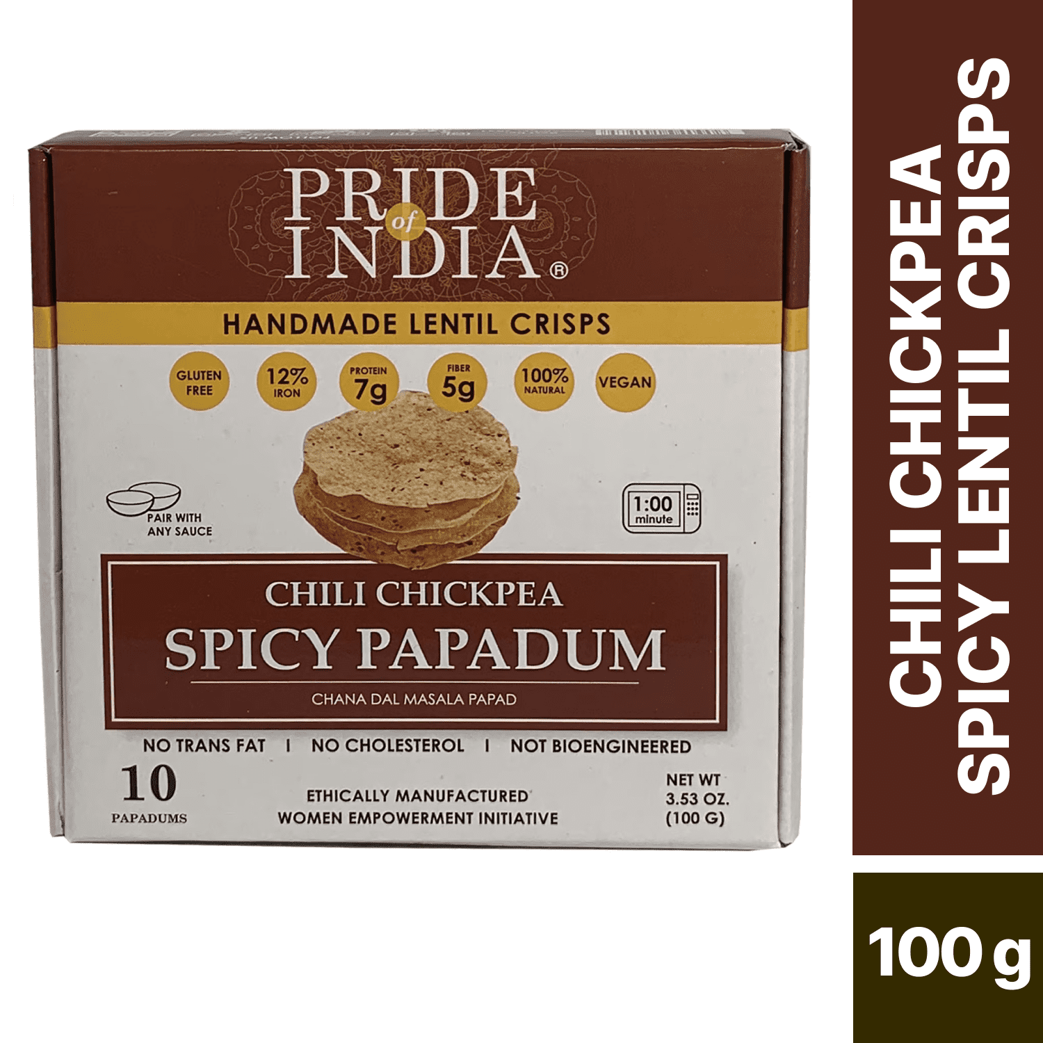 Pride Of India - Chili Chickpea Spicy Papadum, Plant-Based Protein Crisps, 10 Count, 3.53 oz, Vegan, Gluten-Free