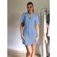 thumbnail image 3 of Knitted Dress Women'S Elegant Short Sleeves Round Neck Fake Pockets Single Breasted A-Line Dress Sky Blue L, 3 of 8