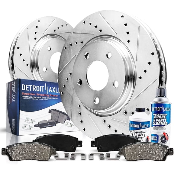 Detroit Axle - Front Brake Kit for Toyota RAV4 Prius V Scion xB Lexus HS250H Drilled Slotted Brake Rotor Brake Pads : 10.83" Inch Rotor