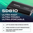 thumbnail image 2 of ADATA SD810 2000G IP68 Water Resistance Up to 2000 MB/s USB 3.2 Gen 2 USB-C External Solid State Drive - Black for Android (SD810-2000G-CBK), 2 of 8