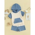thumbnail image 4 of Musuos Toddler Boy Summer Shorts Outfit 6M 12M 18M 24M 3Y Contrast Color Short Sleeve Hooded Top with Elastic Waist Shorts Infant Casual Set, 4 of 10