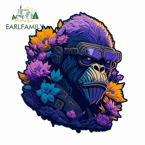 EARLFAMILY 5.1" Gorilla with Flowers Cartoon Car Sticker Waterproof Campervan Skateboard JDM Vinyl Decal Amusing Occlusion Scratch Car Accessories