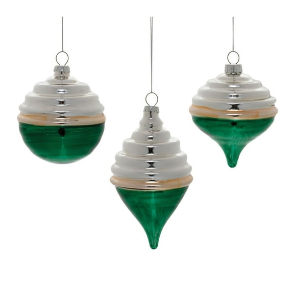 Melrose Two-Tone Tiered Glass Christmas Ornaments - 6"" - Green and White - 12ct