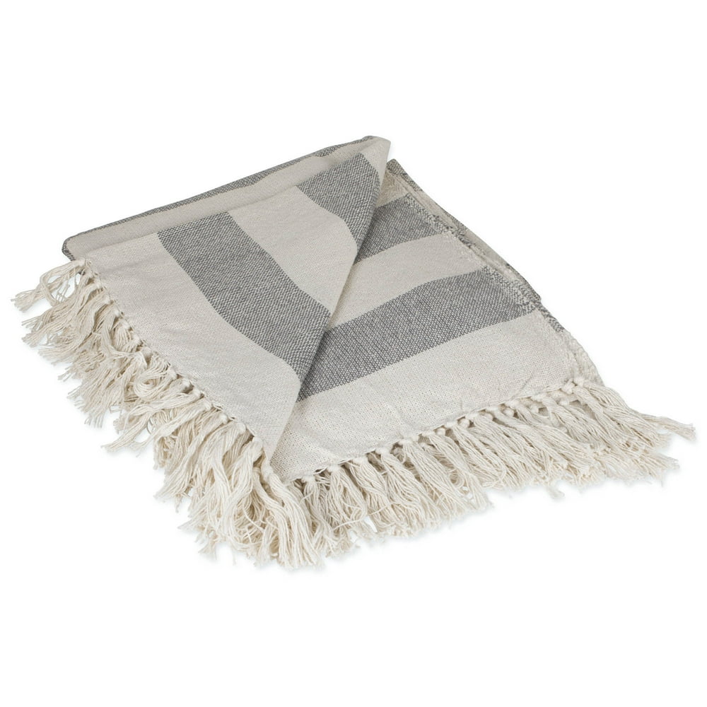 DII Rustic Farmhouse Cotton Cabana Striped Throw Blanket, Gray
