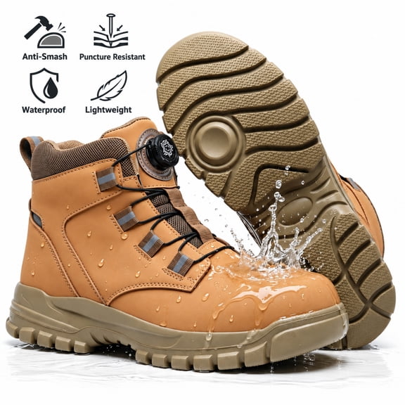 XQJ Men Water-Repellent Steel Toe Boots Comfort Industrial Building Safety Work Shoes