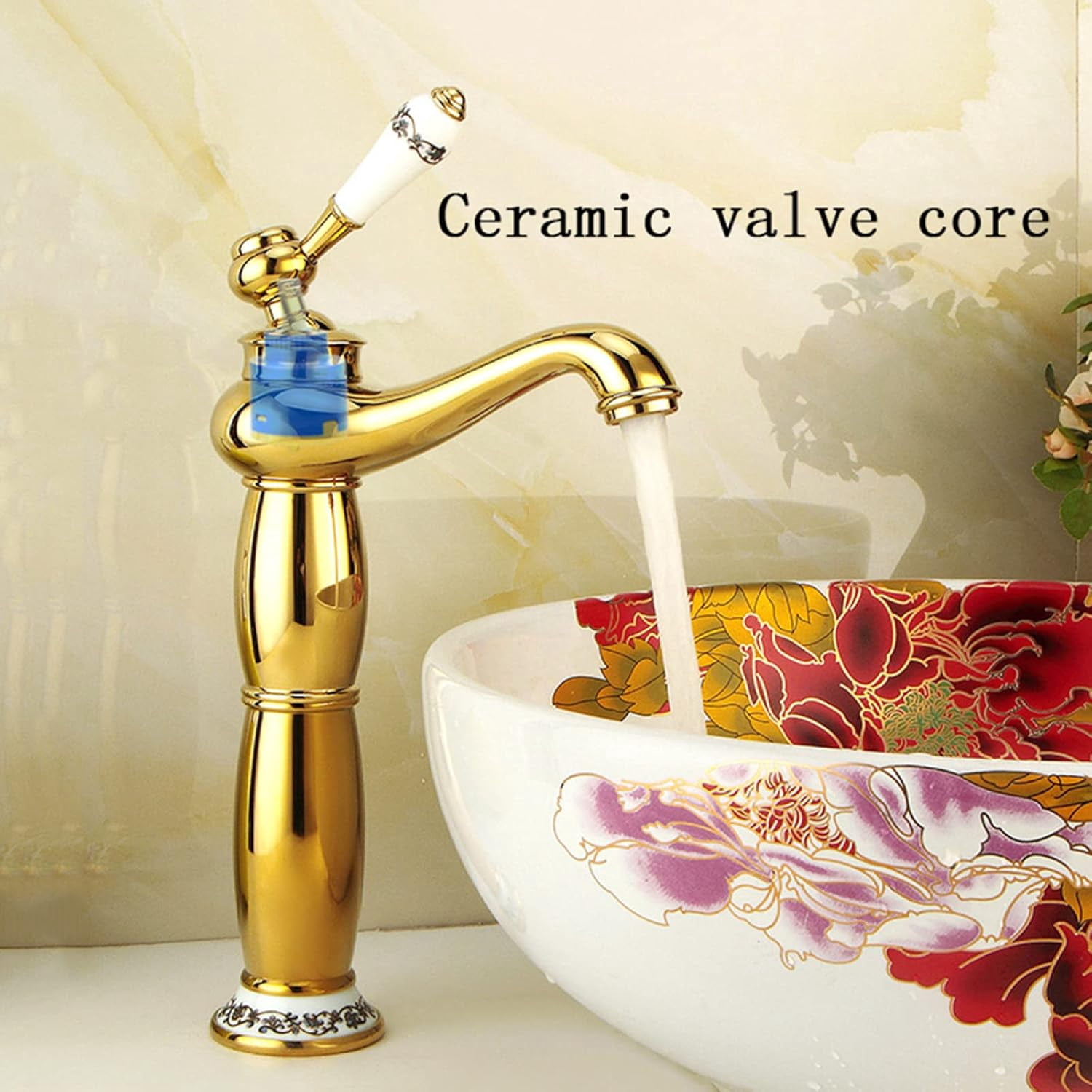 Vintage Sink Faucet Bathroom, Antique Brass Bathroom Vanity Faucet, Hot and Cold Water Faucet, Single Handle Bathroom Faucet High, Rose Gold