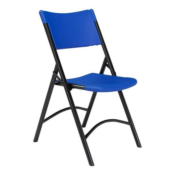 Pemberly Row 32" Modern Plastic Heavy Duty Folding Chair in Blue (Set of 4)