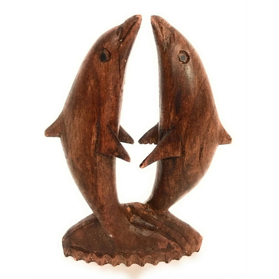 Kissing Dolphin Jumping 6" Stained - Hand Carved | #dag0215
