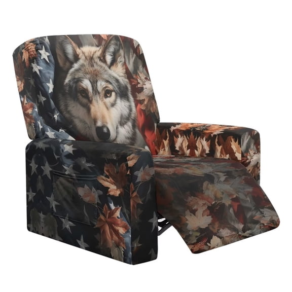 Yuyamidu Camo Reclining Chair Covers 4 Pieces Hunting Wolf Recliner Sofa Slipcovers with Pocket Easy to Install Recliner Couch Covers for Living Room Soft Furniture Protector