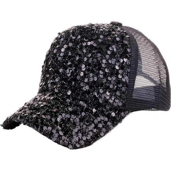 WE Glitter Sequin Baseball Cap Hat Shiny Bling Hat for Women Men Sparkle Velcro Ponycap Adjustable Outdoor