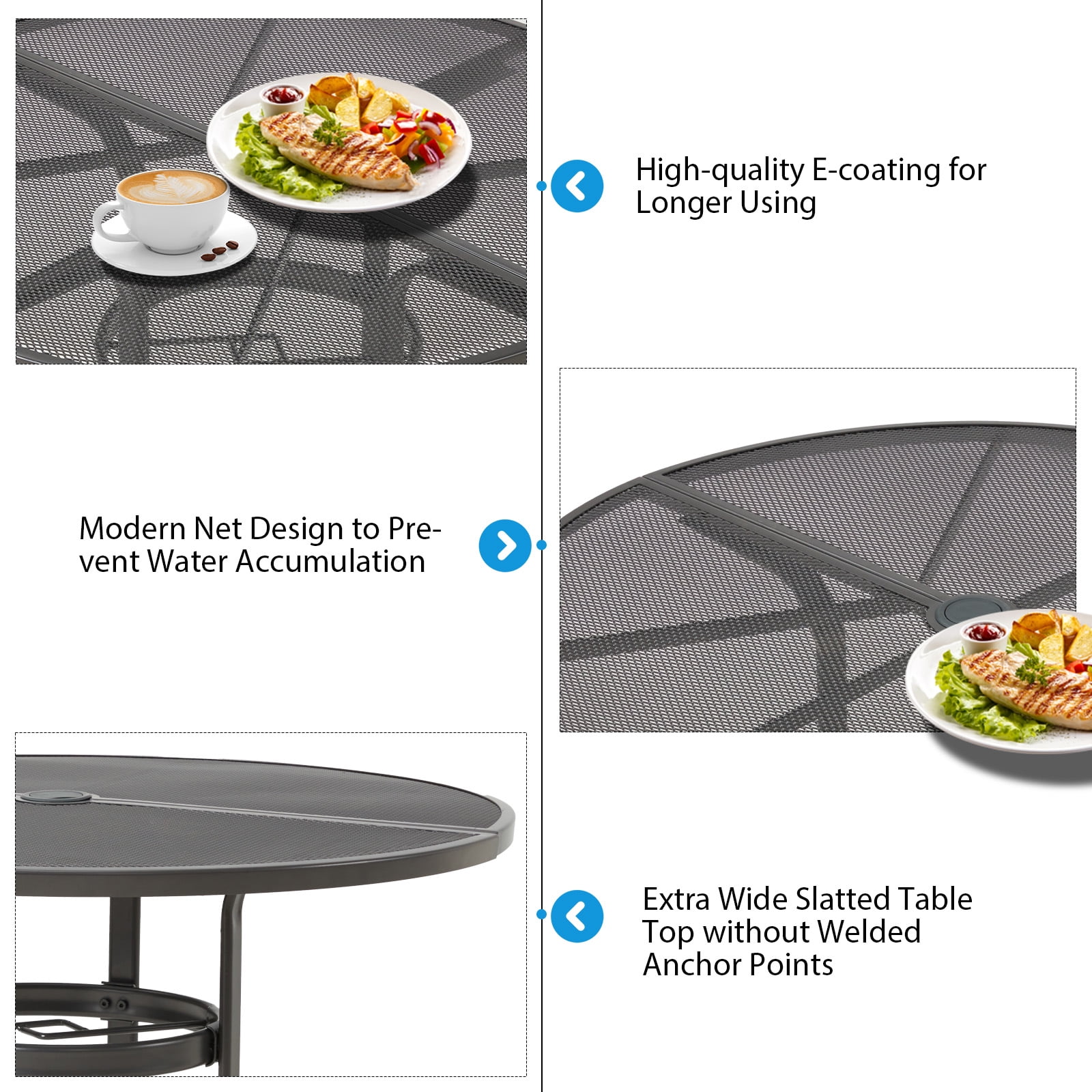AECOJOY 37" Round Outdoor Dining Table, Metal Patio Table with Umbrella Hole-Black