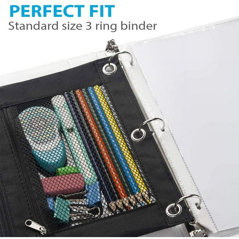 Pencil Pouch For 3 Ring Binder, 3 Pack 3-holes Zipper Pencil