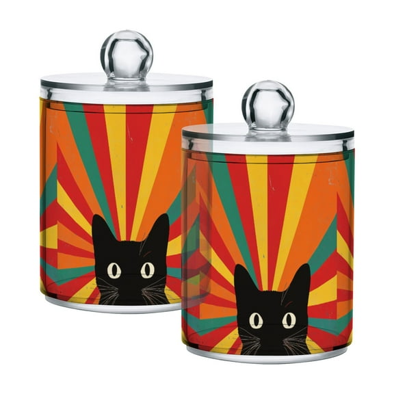 Yayeee 2 Pack Qtip Holder Bathroom Cotton Swab Canister with Lid Clear Dispenser Set, Black Cat