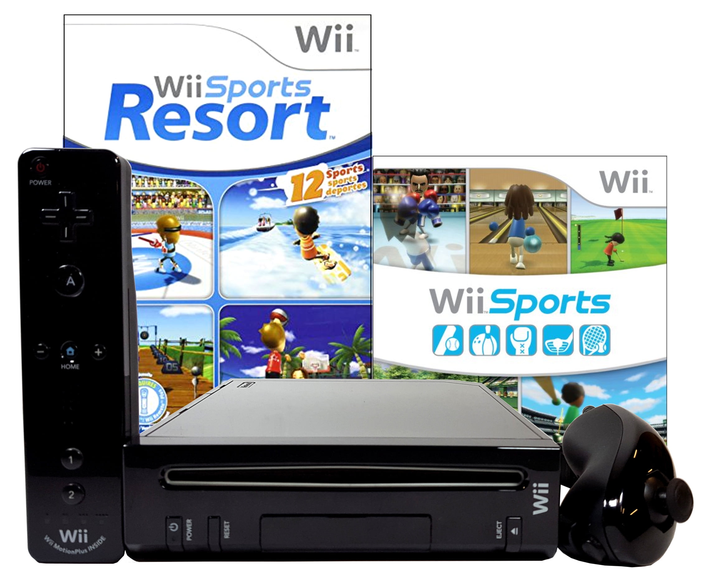 nintendo wii console black with wii sports and wii sports resort